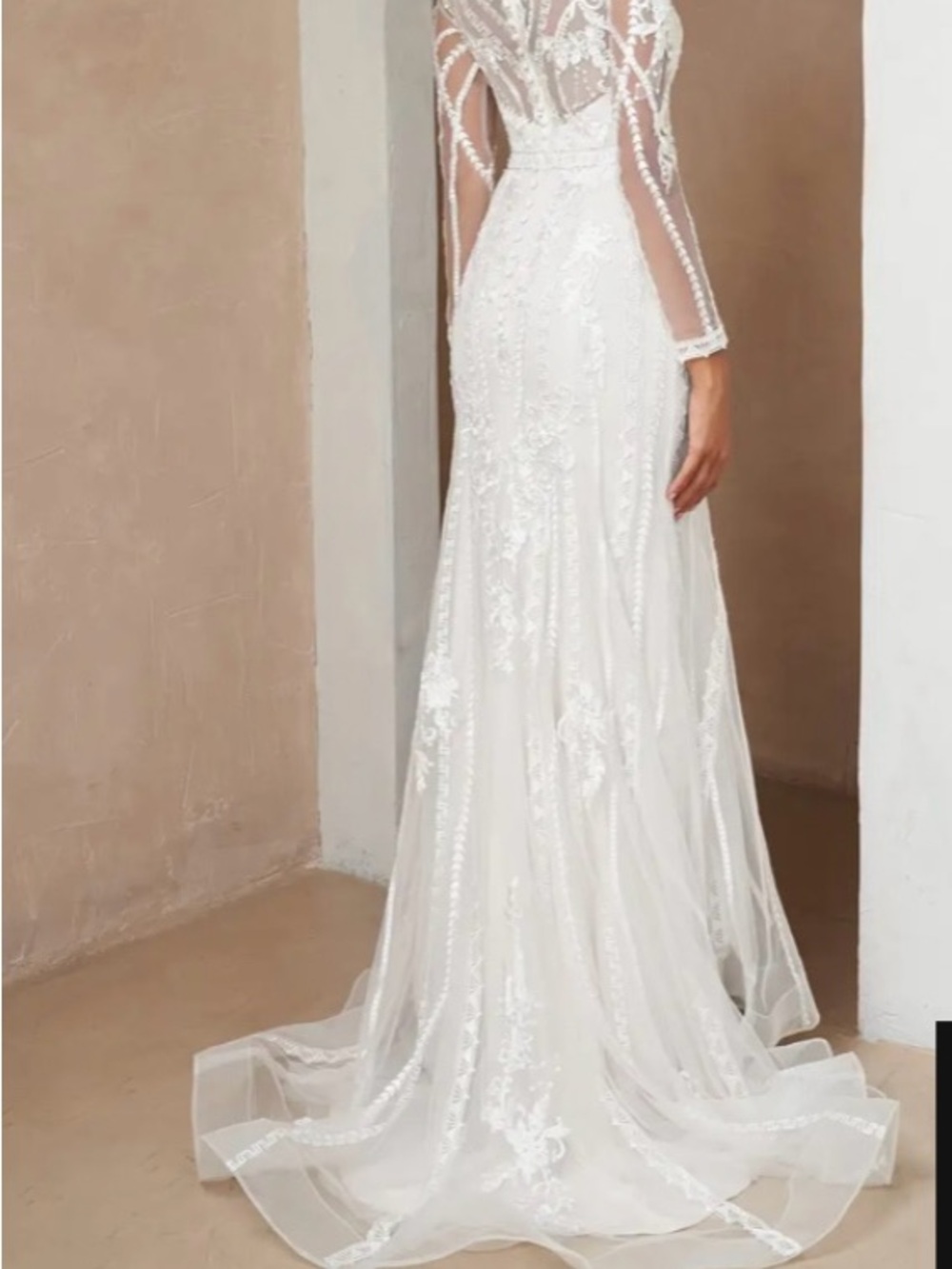 Azazie White Lace Long Sleeve Wedding Dress